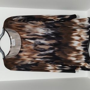 Linea Multi Brown Abstract Tunic Top sz 1x